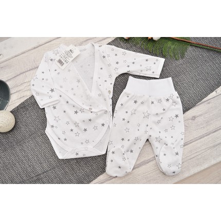 Komplet 2cz body kopertowe półśpiochy biały w szare gwiazdki r.50 WCZEŚNIAK