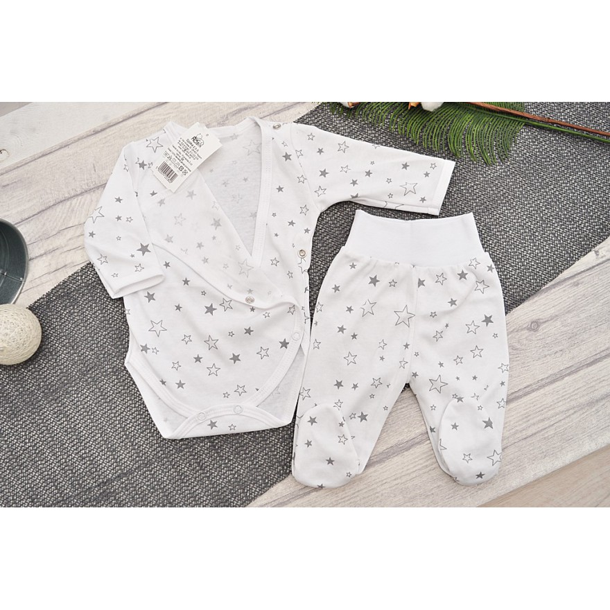 Komplet 2cz body kopertowe półśpiochy biały w szare gwiazdki r.50 WCZEŚNIAK