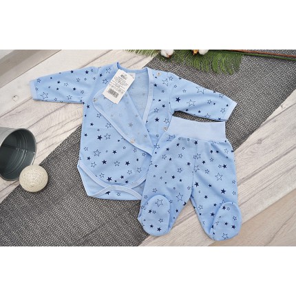 Komplet 2cz body kopertowe półśpiochy niebieski w gwiazdki r.50 WCZEŚNIAK