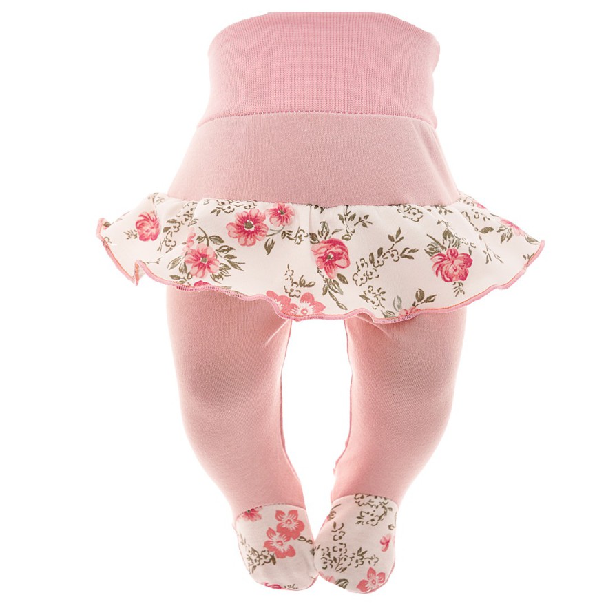 Pudrowe PÓŁŚPIOCHY DZIEWCZĘCE Z FALBANKĄ w kwiaty wzór 354R