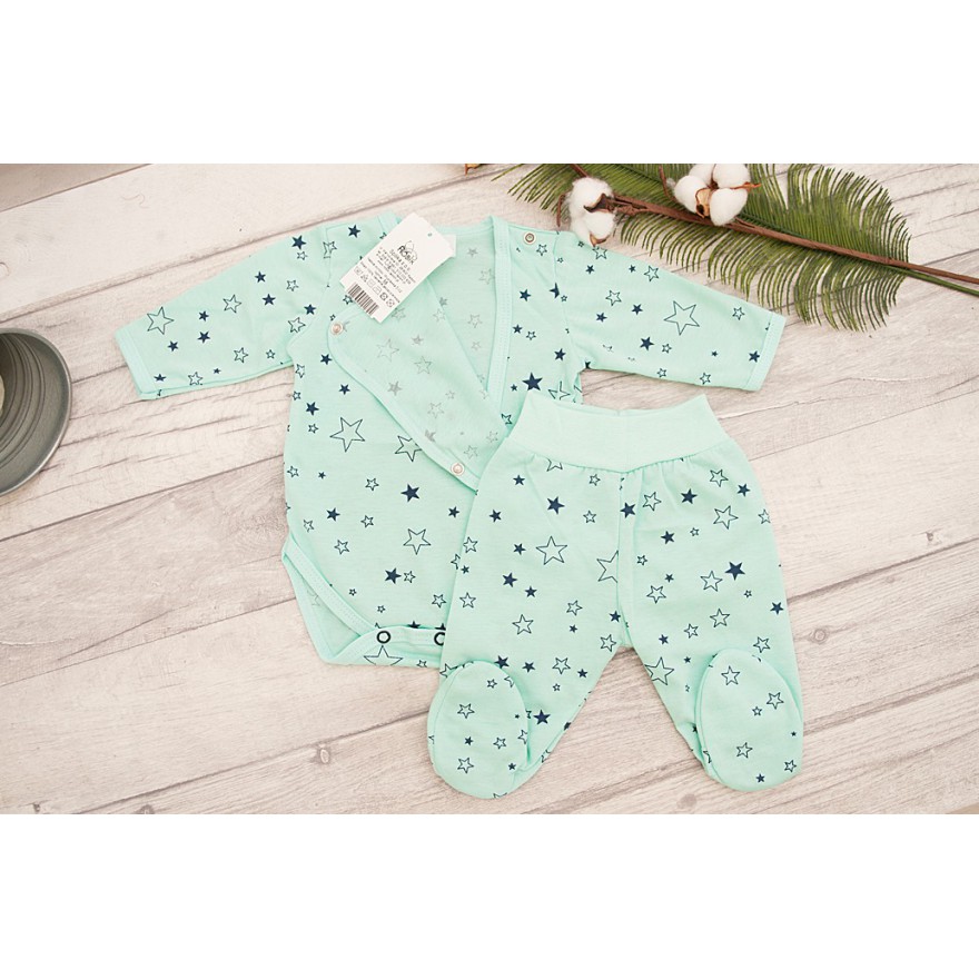 Komplet 2cz body kopertowe półśpiochy miętowy w gwiazdki r.50 WCZEŚNIAK