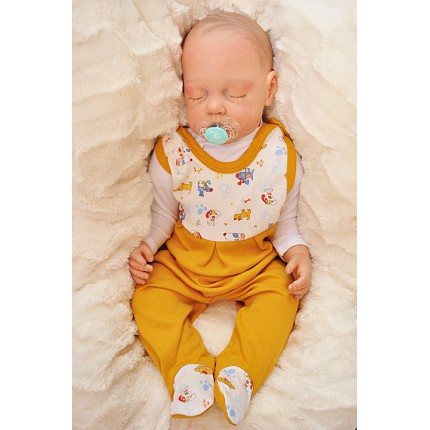 ŚPIOCHY ŚPIOSZKI bawełniane, musztardowe w pieski wzór 202MU