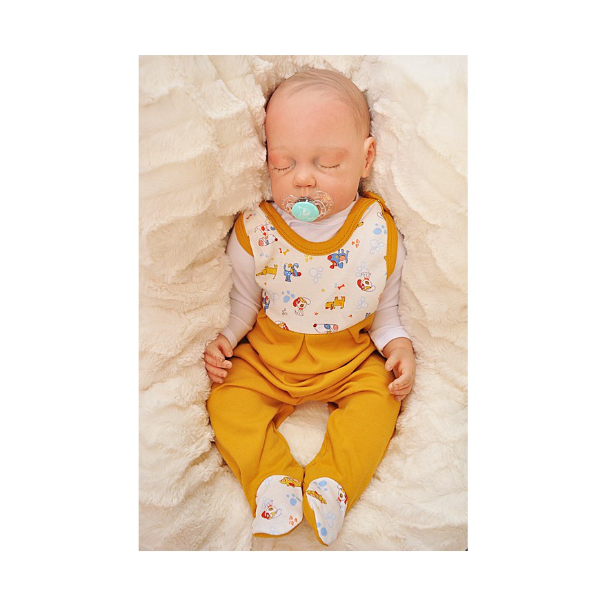 ŚPIOCHY ŚPIOSZKI bawełniane, musztardowe w pieski wzór 202MU