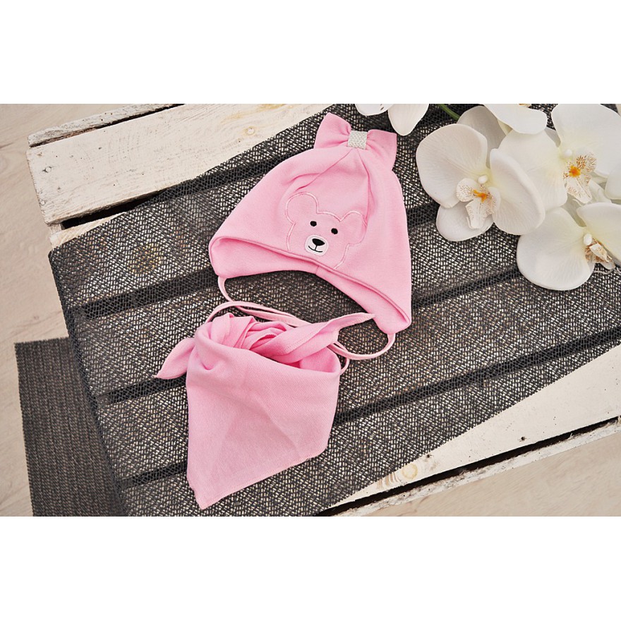 Różowy komplet MISIA2 czapka + apaszka wiosna/jesień wyprzedaż