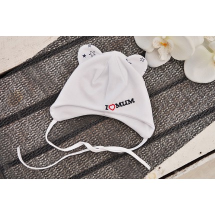 Biała CZAPKA I LOVE MUM czapeczka wiosna jesień