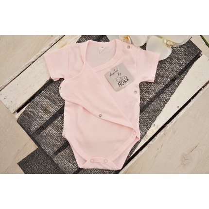 Pudrowy róż BODY kopertowe krótki rękaw - pełna koperta