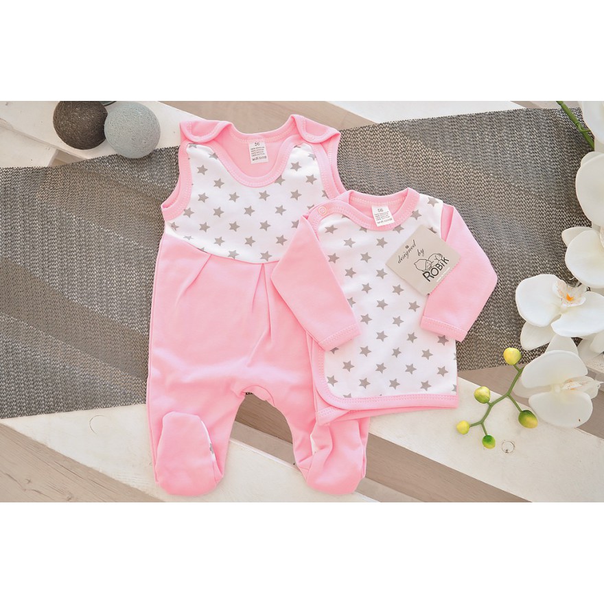 Różowa WYPRAWKA dla WCZEŚNIAKA w gwiazdki koszulka + śpiochy 2cz. wzór 157R