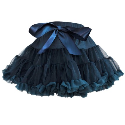 Puszysta granatowa SPÓDNICZKA tiulowa z falbankami, szkoła