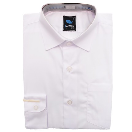 Biała gładka koszula chłopięca długi rękaw elegancka do szkoły