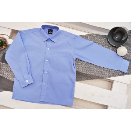Niebieska gładka koszula chłopięca długi rękaw elegancka do szkoły