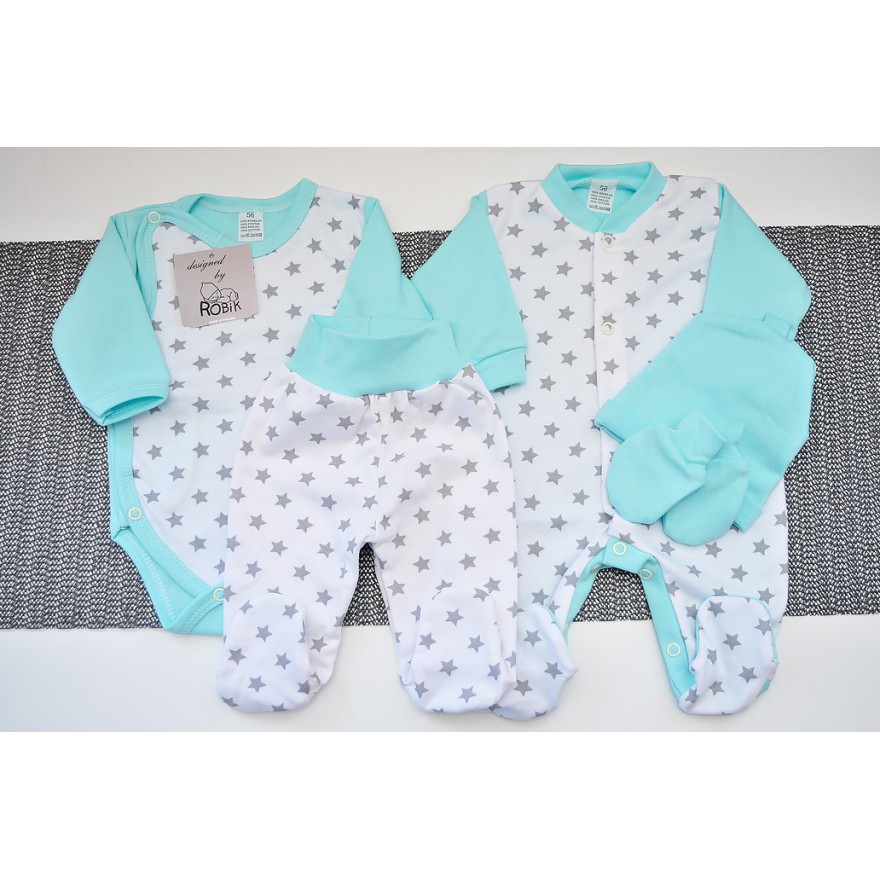 WYPRAWKA dla wcześniaka do szpitala 5 części miętowa w gwiazdki wzór 157M