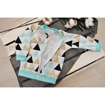 BLUZA BOMBERKA bawełniana trójkąty mięta brokat wiosna jesień