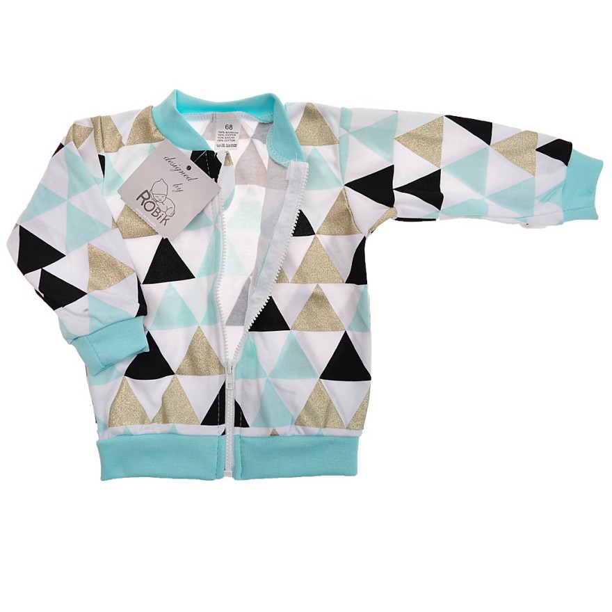 BLUZA BOMBERKA bawełniana trójkąty mięta brokat wiosna jesień