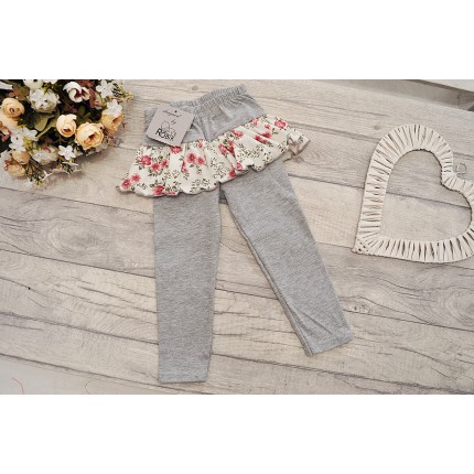 Szare LEGINSY z falbanką w kwiaty GETRY wzór 354S