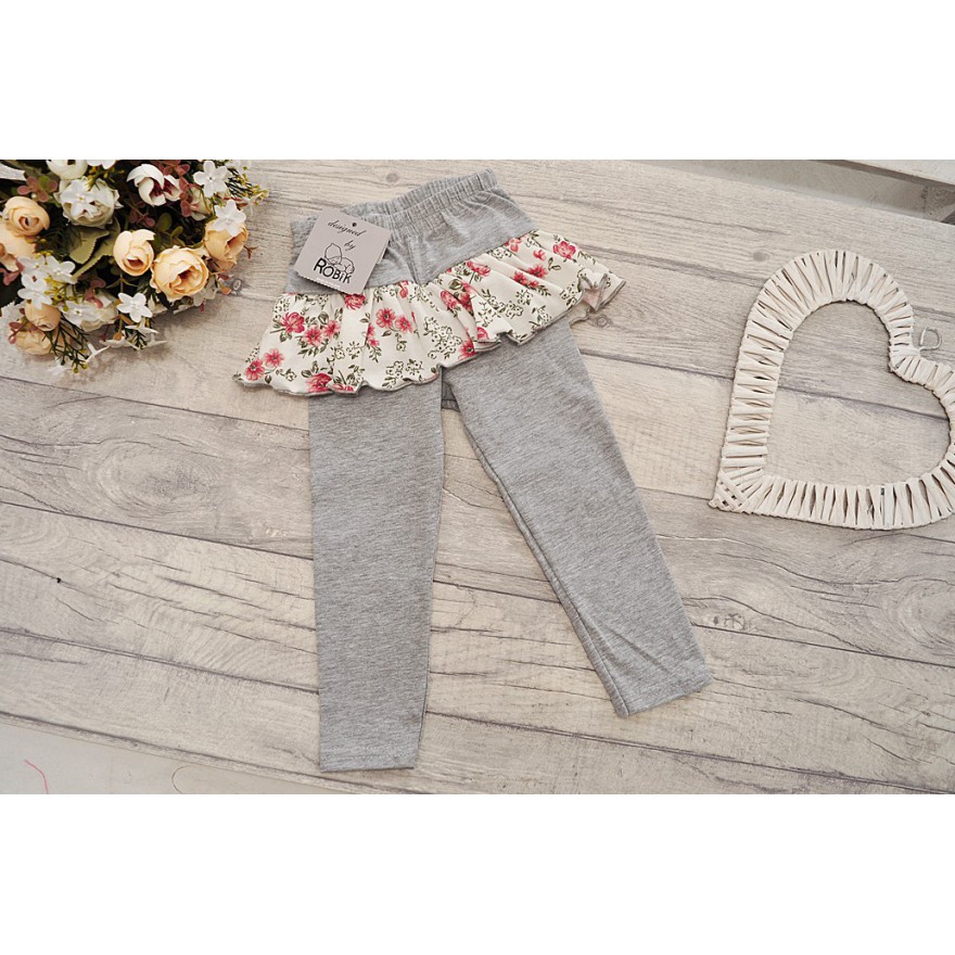 Szare LEGINSY z falbanką w kwiaty GETRY wzór 354S