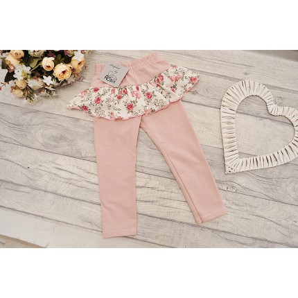 Pudrowe LEGINSY z falbanką w kwiaty GETRY wzór 354R