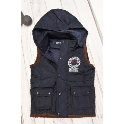 Granatowa KAMIZELKA bezrękawnik pikowany z kapturem wiosna jesień