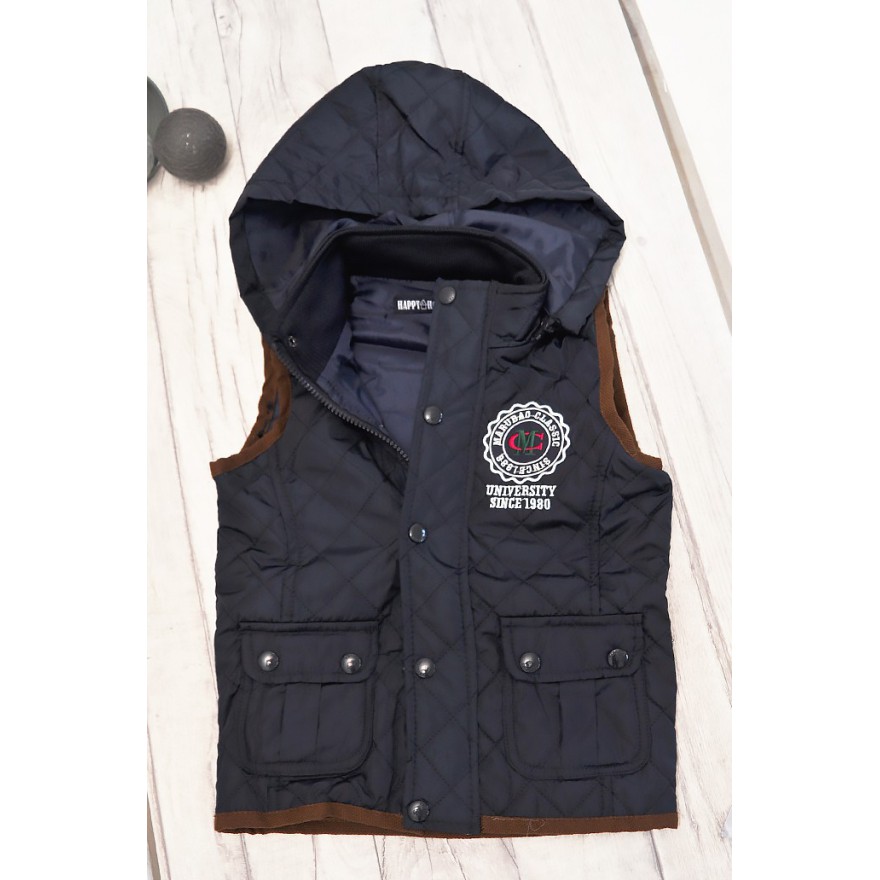 Granatowa KAMIZELKA bezrękawnik pikowany z kapturem wiosna jesień