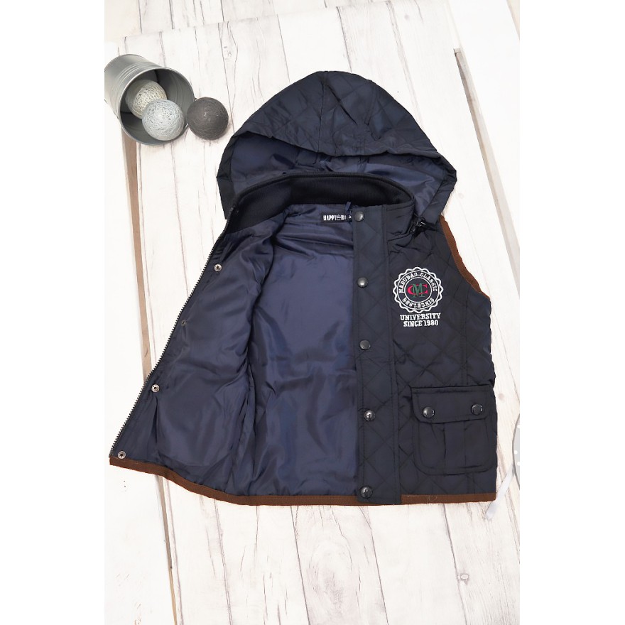 Granatowa KAMIZELKA bezrękawnik pikowany z kapturem wiosna jesień