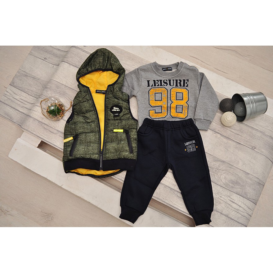 Dres chłopięcy ocieplany z zielonym bezrękawnikiem