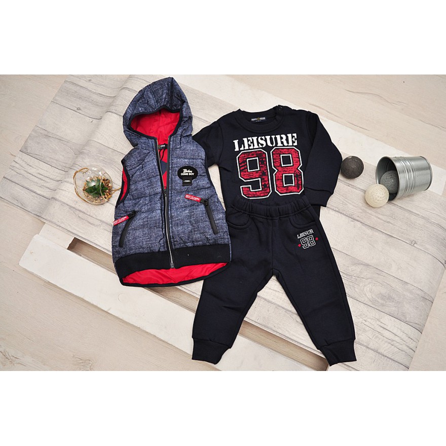 Dres chłopięcy ocieplany z granatowym bezrękawnikiem