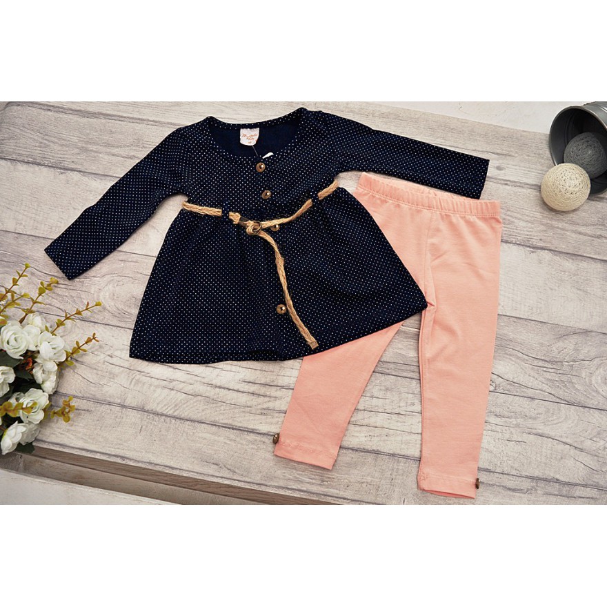 Komplet dziewczęcy granatowa sukienka + legginsy