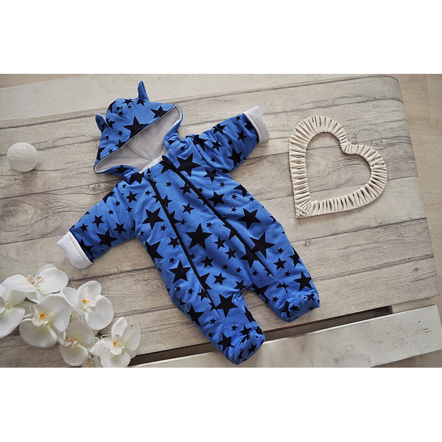 Niebieski OCIEPLANY KOMBINEZON w gwiazdki wiosna jesień