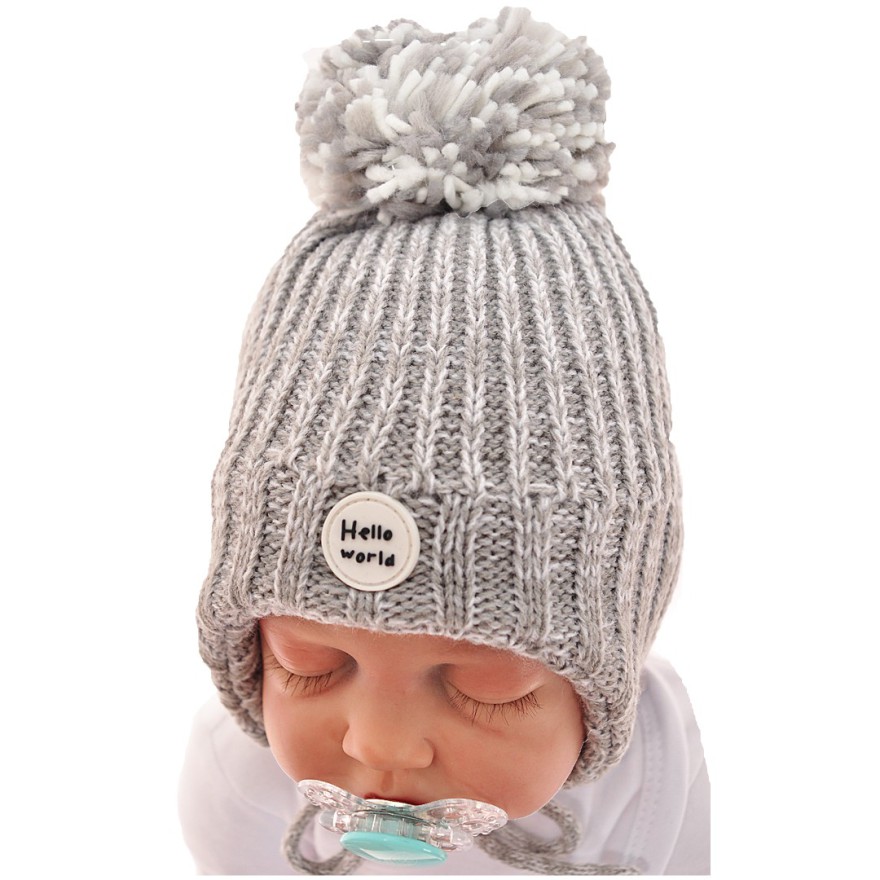 Szara czapka z pomponem na zimę czapeczka 