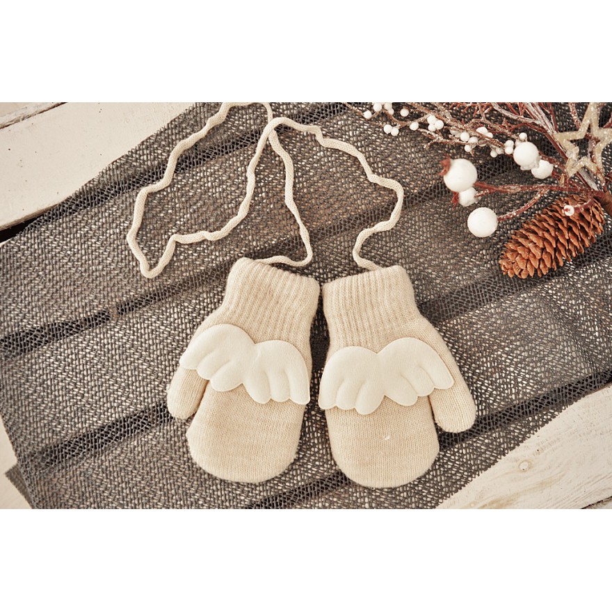 Kremowe rękawiczki zimowe dziewczęce 1P SkrzydełkaK