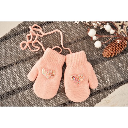 Różowe rękawiczki zimowe dziewczęce 1P SerceR