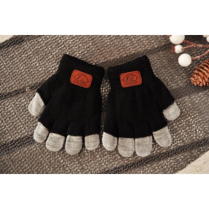 Czarne rękawiczki zimowe chłopięce podwójne 5P