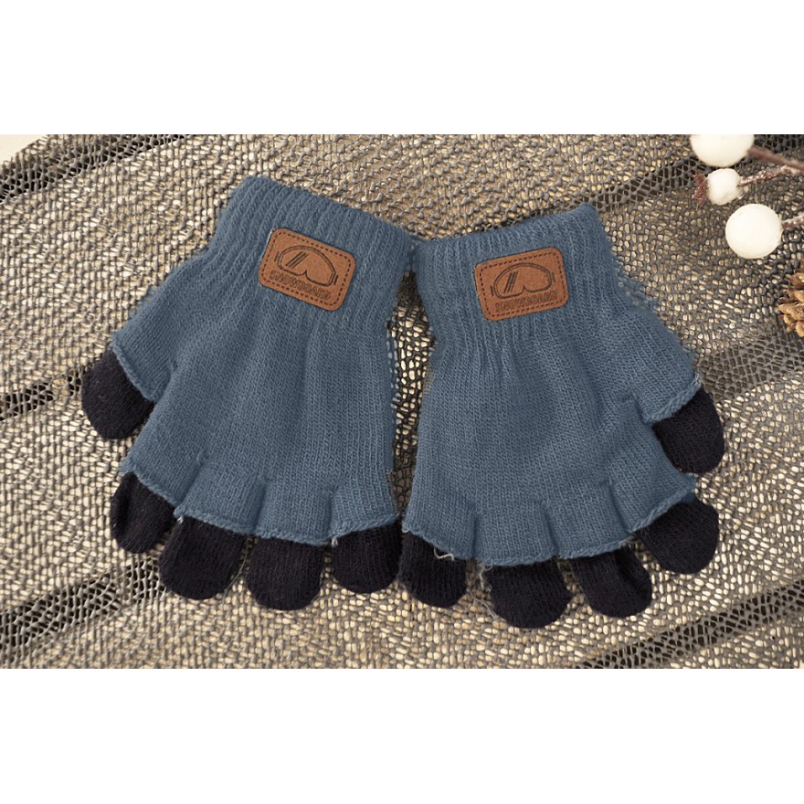 Niebieskie rękawiczki zimowe chłopięce podwójne 5P