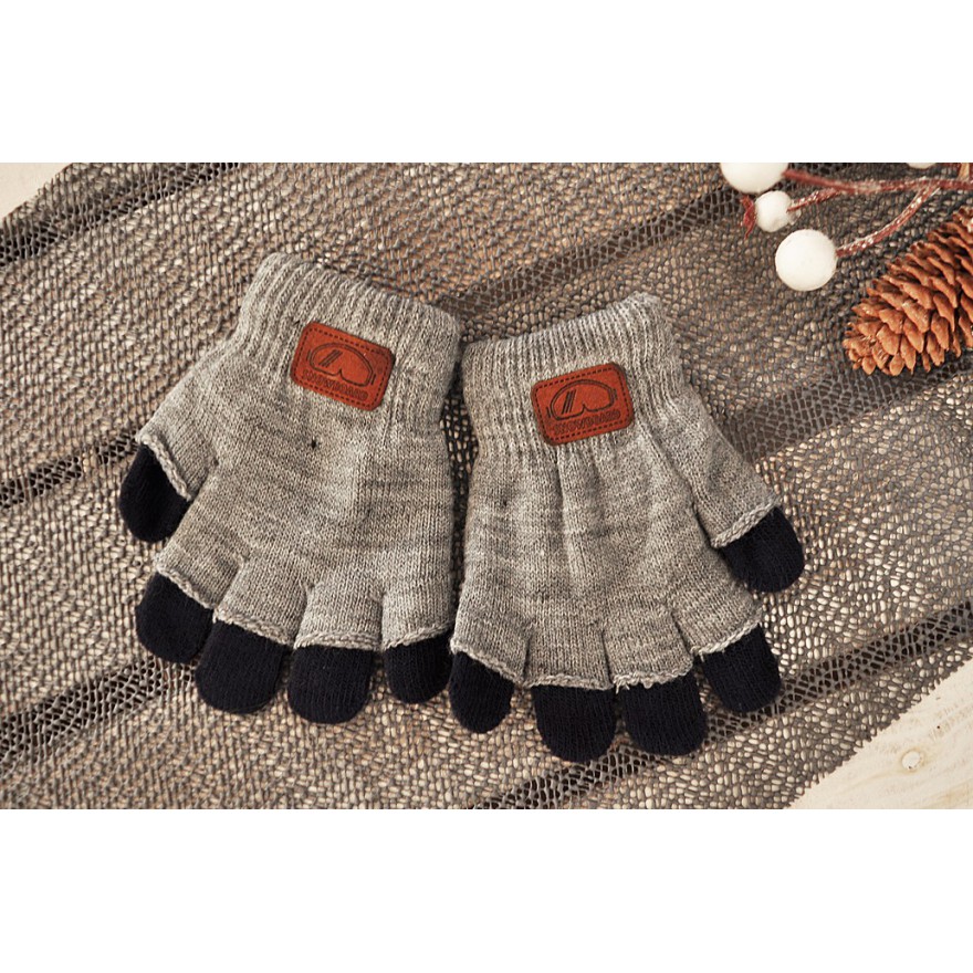 Szare rękawiczki zimowe chłopięce podwójne 5P