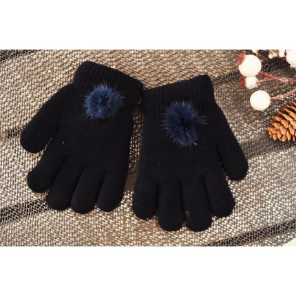 Granatowe rękawiczki zimowe dziewczęce z pomponem 5P