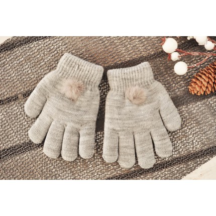 Szare rękawiczki zimowe dziewczęce z pomponem 5P