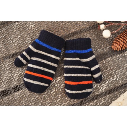 Granatowe rękawiczki zimowe chłopięce w paski 1P