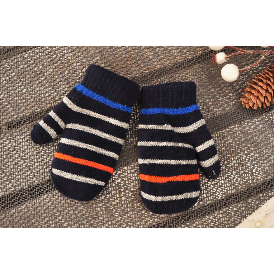 Granatowe rękawiczki zimowe chłopięce w paski 1P