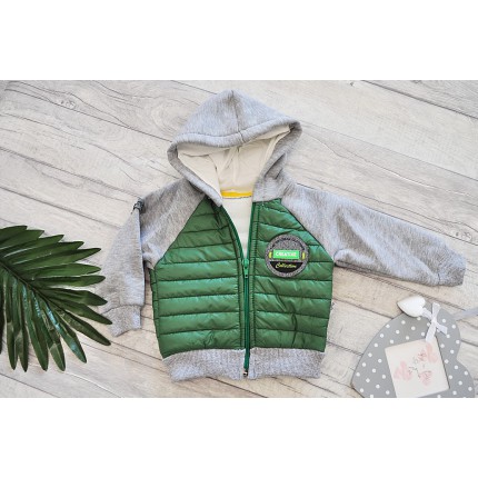 Komplet chłopięcy ocieplany, szaro-zielona kurtka bomberka , bluzka, spodnie