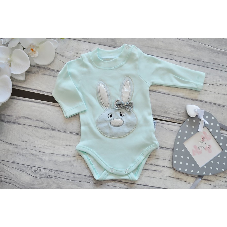 Miętowy komplet 3cz. dla niemowlaka KRÓLIK bluza body spodnie