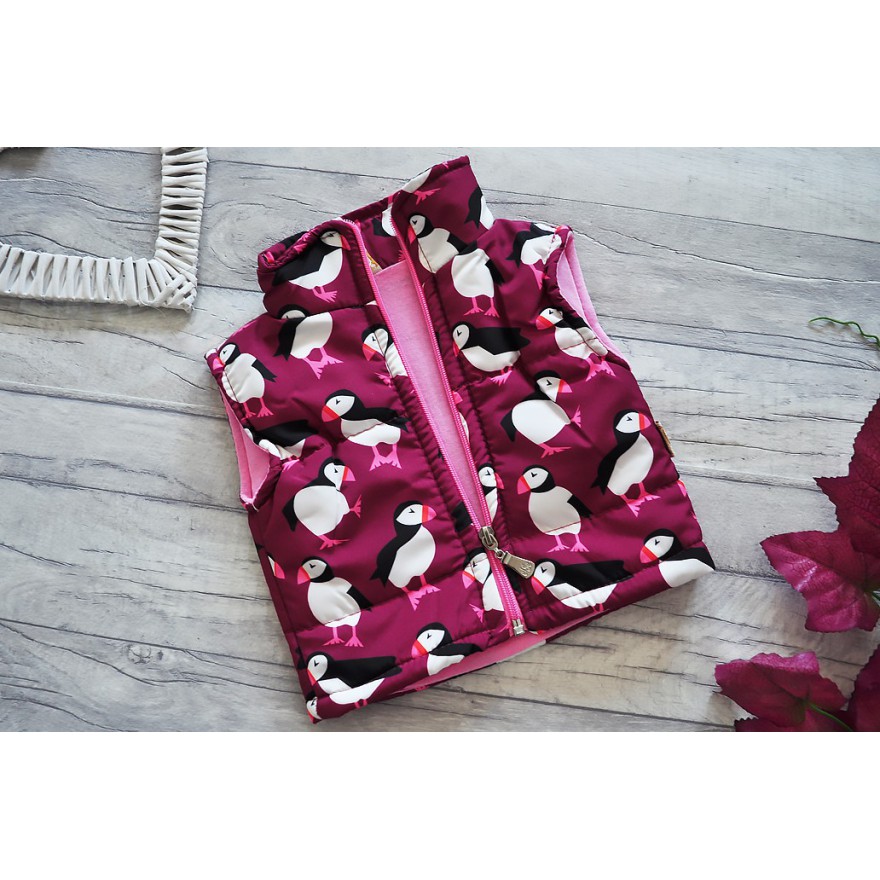 Bordowa KAMIZELKA bezrękawnik pikowany w ptaki