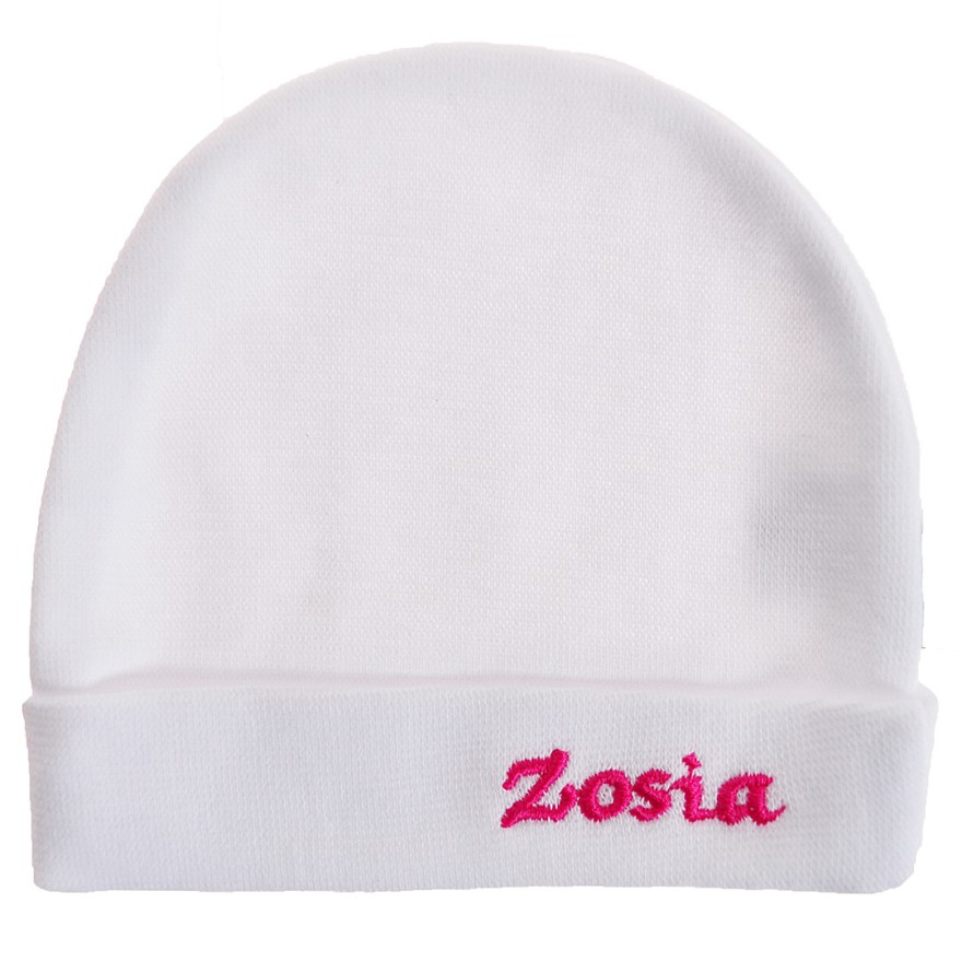 Biała CZAPECZKA dla noworodka SMERFETKA z imieniem Zosia