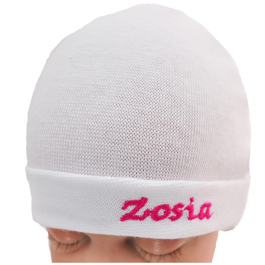 Biała CZAPECZKA dla noworodka SMERFETKA z imieniem Zosia