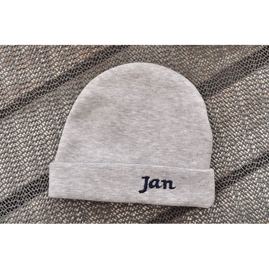Szara CZAPECZKA dla noworodka SMERFETKA z imieniem Jan