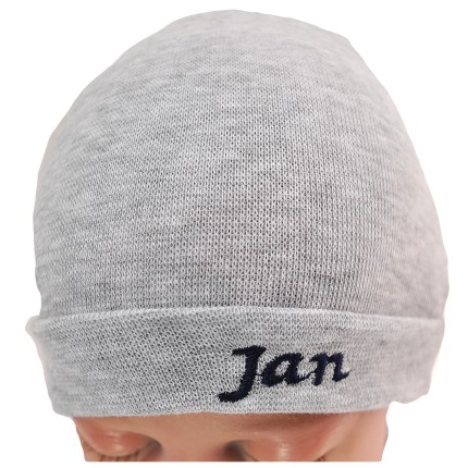 Szara CZAPECZKA dla noworodka SMERFETKA z imieniem Jan