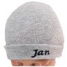 Szara CZAPECZKA dla noworodka SMERFETKA z imieniem Jan