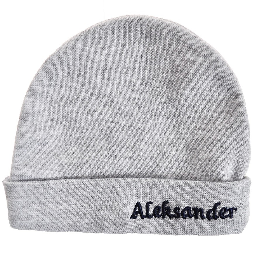 Szara CZAPECZKA dla noworodka SMERFETKA z imieniem Aleksander