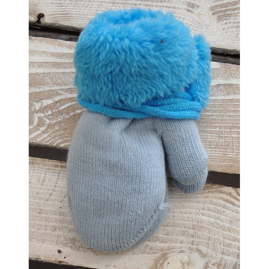 Zimowe rękawiczki na futerku niebieskie z lazurowym