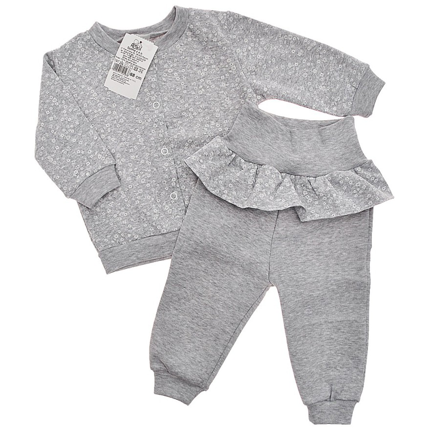 Szary komplet dziewczęcy DRES, bluza, spodnie z falbanką
