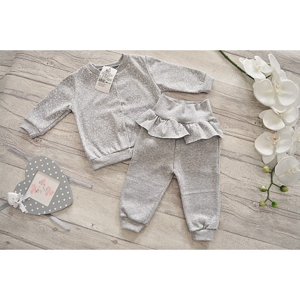 Szary komplet dziewczęcy DRES, bluza, spodnie z falbanką