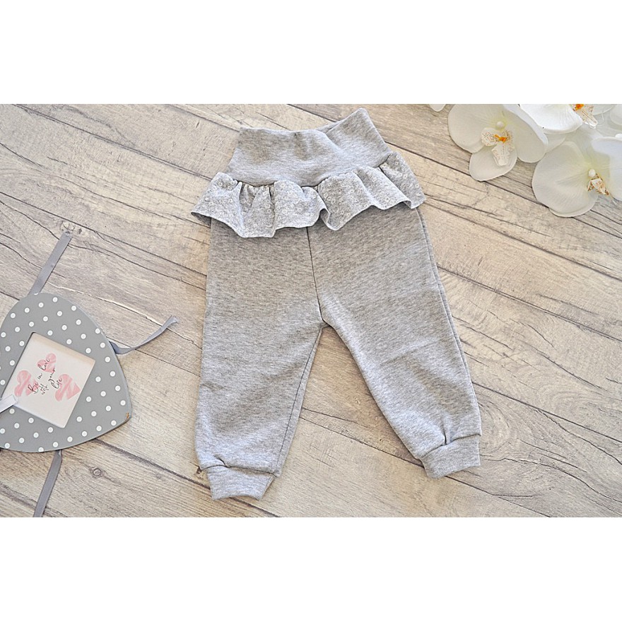 Szary komplet dziewczęcy DRES, bluza, spodnie z falbanką